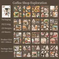 Set di adesivi PET vintage tema caffè per scrapbooking con 20 motivi unici disegnati a mano - Esplorazione del Caffè