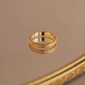 Elegant gold S925 sterling silver ring with engraved wave patterns and mirror reflection - US Size 6 / Gold