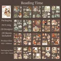 Set di adesivi PET a tema Tempo di Lettura in marrone vintage per scrapbooking fai-da-te - Reading Time