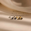 Elegant S925 sterling silver black flower screw back earrings in gold and silver finish - 925 Silver / White Gold