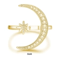 Detailansicht des s925 Silber Gold Mond und Stern Rings mit funkelnden weißen Diamanten - Einstellbar Offen / Gold