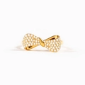 Elegante anello a fiocco in argento s925 con cristalli pavé e finitura dorata lucida - Taglia 6 / Oro