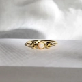 Elegante anello in argento sterling s925 placcato oro con opale tondo e fiori - Taglia US 6 / Oro