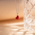 Collana in argento sterling S925 con cuore in smalto rosso su catena d'argento - Argento 925 (40+5cm) / Oro Bianco