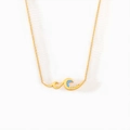 Minimalist S925 sterling silver necklace with wave pendant and blue cubic zirconia stones - 925 Silver (40+5cm) / Gold