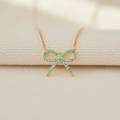 Collana in argento S925 con ciondolo a fiocco in zircone blu e catena dorata - 40+5cm / Oro
