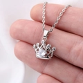Elegance S925 sterling silver queen crown necklace with sparkling central cubic zirconia - 925 Silver (40+5cm) / White Gold