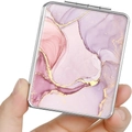 Specchio per trucco portatile bifacciale con trama marmo viola e cornice metallica argento - Tipo portatile / Marmo Rosa Viola