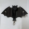 Portamonete pipistrello in pelle nera fatto a mano con cuciture bianche e gancio - 23*17*3cm / Nero