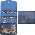 Foldable travel jewelry organizer in navy PU leather with multiple storage compartments - 15*30cm / Navy Blue