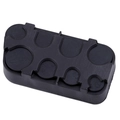 Detail view of durable black plastic Euro coin organizer with 8 sorted slots for coins - Black