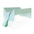 Détail du bord en PVC vert menthe et trousse de maquillage transparente avec poignée - Vert