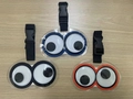 Three-piece PVC luggage tags with moving eyes and durable nylon straps in blue black and orange - Black