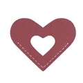 Mini heart-shaped leather bookmark in dusty rose finish with white stitching - Rose Red