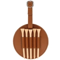 Support de tees de golf en cuir marron avec cinq tees en bois et boucle argentée - Support Brun Seul (Sans Tees de Golf)