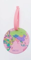 Pink round silicone luggage tag with world map design and matching hanging strap - Pink