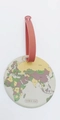 Round world map luggage tag with red silicone strap for travel bags and suitcases - Brown