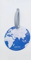 Circular world map luggage tag with blue and white pattern and grey strap - Blue