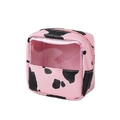 Pink cow print EVA jewelry travel case with transparent PVC window and top zipper closure - Storage Pouch