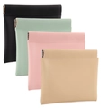 Set of four colorful PU leather mini makeup pouches with automatic closing squeeze top - Apricot Yellow