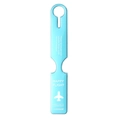 Light blue PVC luggage tag with Happy Flight text and airplane icon on white background - Light Blue