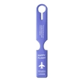 Purple PVC luggage tag with Happy Flight print and secure strap hole for suitcases - Blue