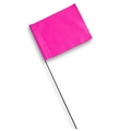 Dettaglio della bandierina di segnalazione in PVC rosa fluo con asta in acciaio nero - Bandiera 10x12.7cm + Asta 38cm / Rosa