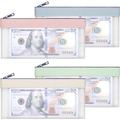 Set of four colorful frosted translucent money envelopes with zippers and leather trim - Pink+Haze Blue+Beige+Dark Green
