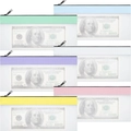 Set of 6 colorful matte translucent zipper money bags for cash and bills storage - Green+Sky Blue+Purple+White+Yellow+Pink
