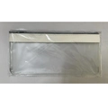 Frosted transparent PVC money bag with white PU trim and zipper in plastic wrap - White