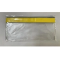 Frosted transparent money bag with yellow trim and grey zipper closure in packaging - Yellow
