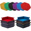 Hexagonal collapsible PU leather dice tray set with colorful velvet lining for games - 6pcs Set