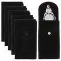 Set of 6 black velvet watch pouches with metal snaps showing luxury watch storage detail - 7*13CM / Black