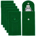 5-piece set of dark green velvet watch pouches with snap buttons for travel protection - 7*13CM / Green