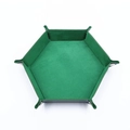 Detail of the green velvet lining and snap buttons on the hexagonal leather dice tray - Green