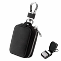 Funda de cuero negro para auriculares con mosquetón metálico y bolsillo interno - 7*5*2.5cm / Negro