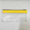 Detailed top view of a transparent frosted PVC pencil case with yellow trim and grey zipper - Yellow