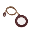 Detail of burgundy leather cover for portable magnifier with precise hand stitching and strap - 72*78mm / Burgundy