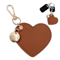 Portachiavi a cuore in pelle PU marrone con finiture dorate e trama in finta pelle - Marrone