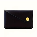 Minimalist black crazy horse leather card holder with gold snap and contrast stitching - 10.5*7cm / Black
