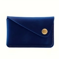 Slim navy blue leather card holder with gold snap fastener and hand-stitched detailing - 10.5*7cm / Dark Blue