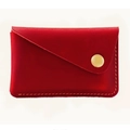 Minimalist red leather card holder with vintage style and golden metal snap fastener - 10.5*7cm / Red