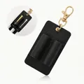 Detail of black lychee grain leather dual pen holder with gold lobster clasp - 8*4.5cm / Black