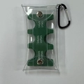 Detail view of Japanese coin organizer set with PVC pouch and metal carabiner hook - Green
