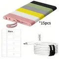 Multicolor silicone cable ties and labels set for wire organization and cord management - 15 Colorful Ties And 30 Labels