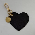 Portachiavi a cuore in pelle nera con trama litchi e chiusura a moschettone dorata - Nero
