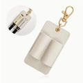 White litchi leather double pen holder with gold lobster clasp and dual slot design - 8*4.5cm / White