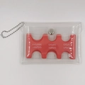 Detail view of pink Japanese coin organizer inside a transparent PVC pouch with metal snap - Red Bag Set