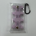 Flat lay of transparent PVC coin holder with internal purple sorting rack and carabiner - Light Purple