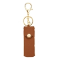 Mini brown lychee texture leather lipstick pouch keychain with gold metal buckle - Brown